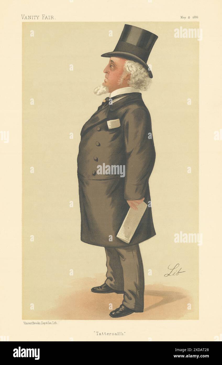 VANITY FAIR SPY CARTOON MR Edmund Tattersall 'Tattersall's' Racing.by lib 1886 Foto Stock