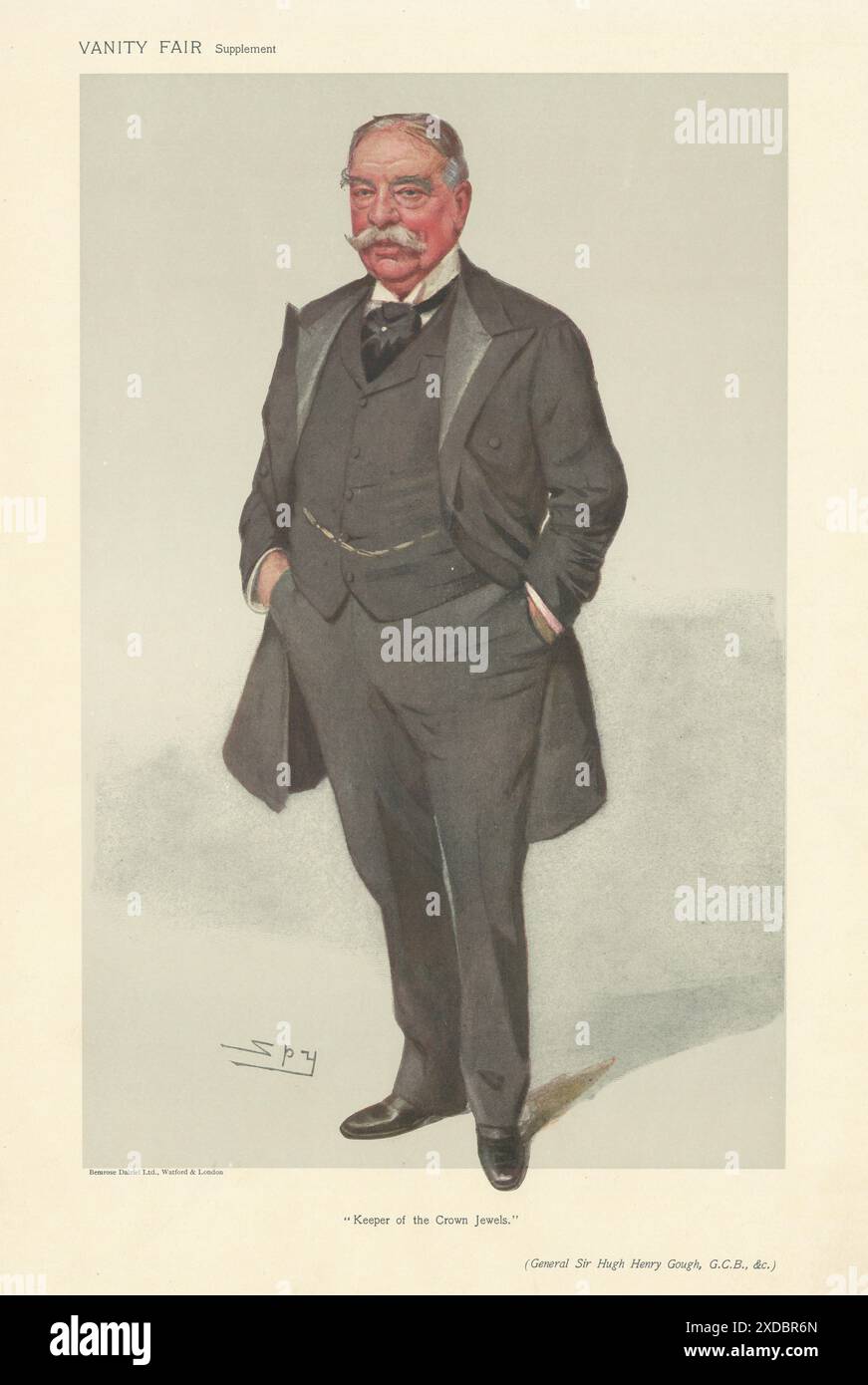 Il CARTONE ANIMATO DI SPIONAGGIO del generale Hugh Henry Gough "Custode dei Gioielli della Corona" 1906 Foto Stock