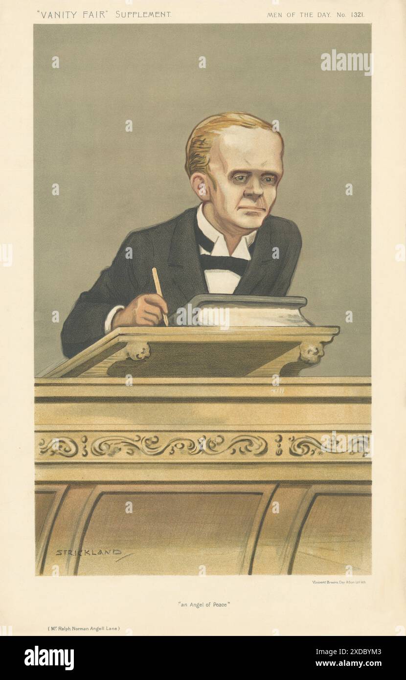 CARTONE ANIMATO DI SPIONAGGIO PER VANITÀ Ralph Norman Angell Lane "Angel of Peace" Bradford 1912 Foto Stock