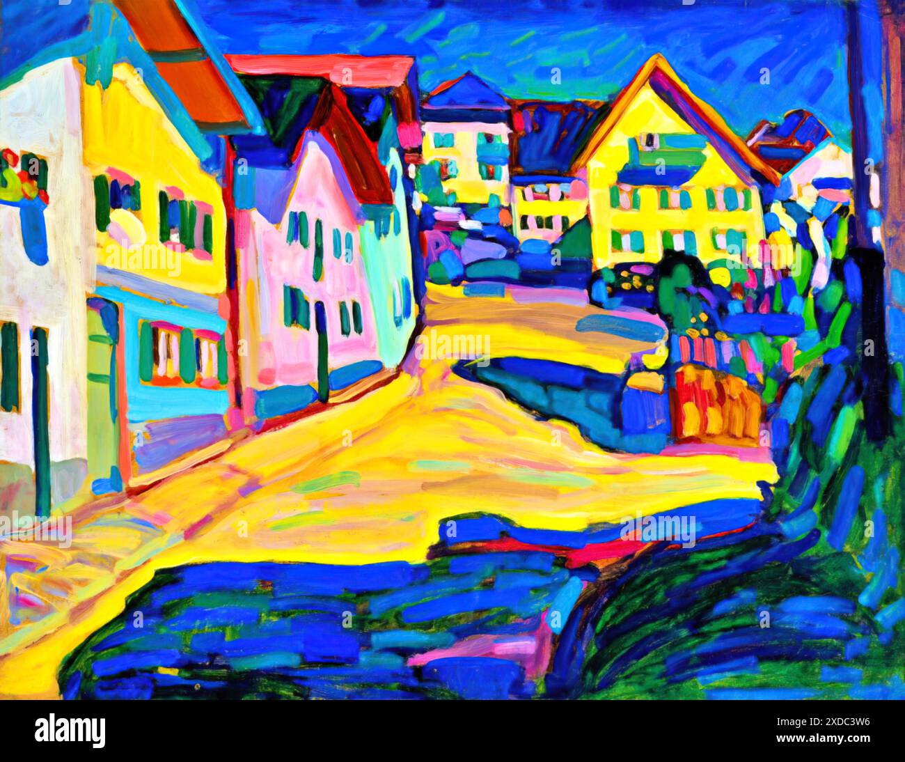 Murnau, Burg Grabenstrasse, 1908 (dipinto) dell'artista Kandinsky, Wassily (1866-1944) Russo. Illustrazione Vettoriale