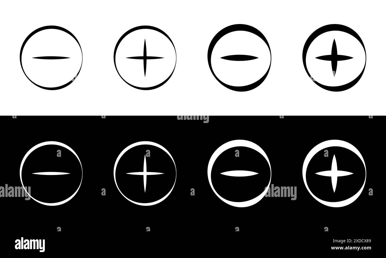 Le icone meno e più hanno uno spessore diverso. Illustrazione Vettoriale