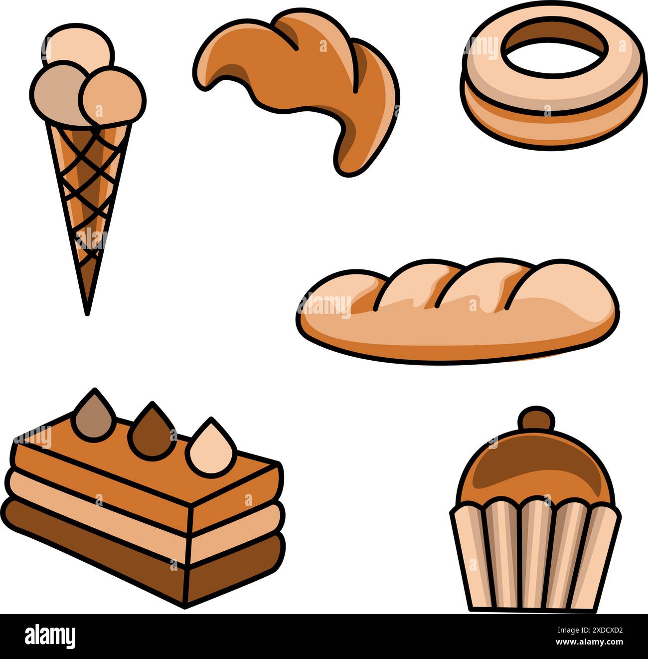Le icone dei prodotti da forno consentono di impostare l'illustrazione vettoriale Illustrazione Vettoriale