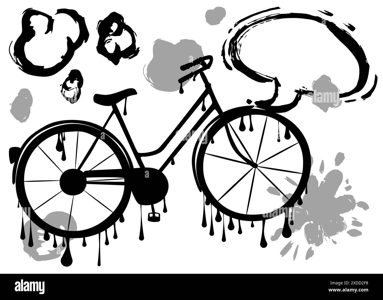 Graffiti da bicicletta con bolla vocale. Decorazione astratta di Street art con insegne moderne di messaggistica, eseguita in stile di pittura urbana. Illustrazione Vettoriale