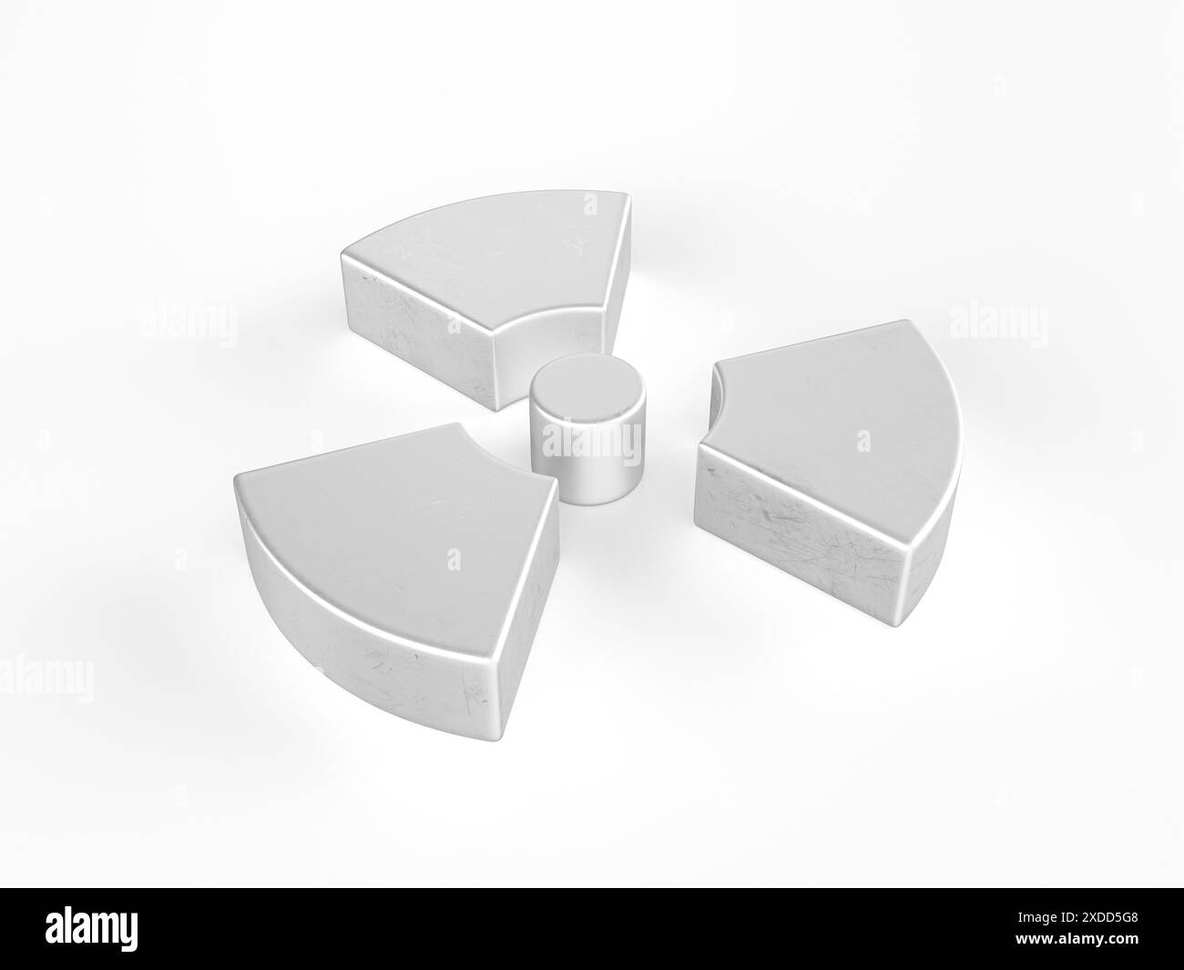 Simbolo di radiazione metallica su sfondo bianco. illustrazione 3d. Foto Stock