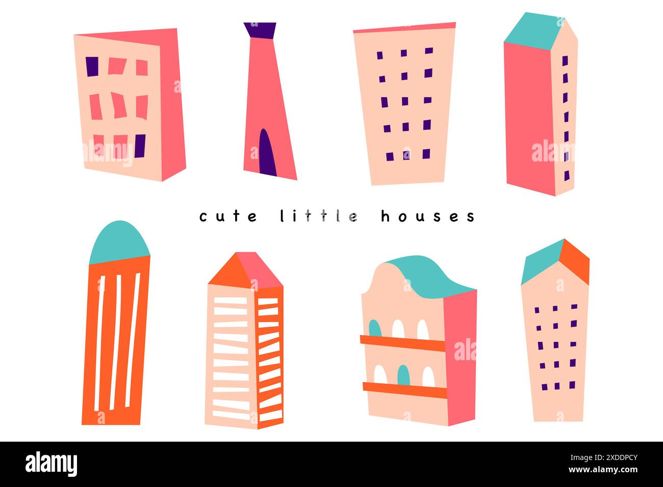 Illustrazione colorata di piccoli edifici carini Illustrazione Vettoriale