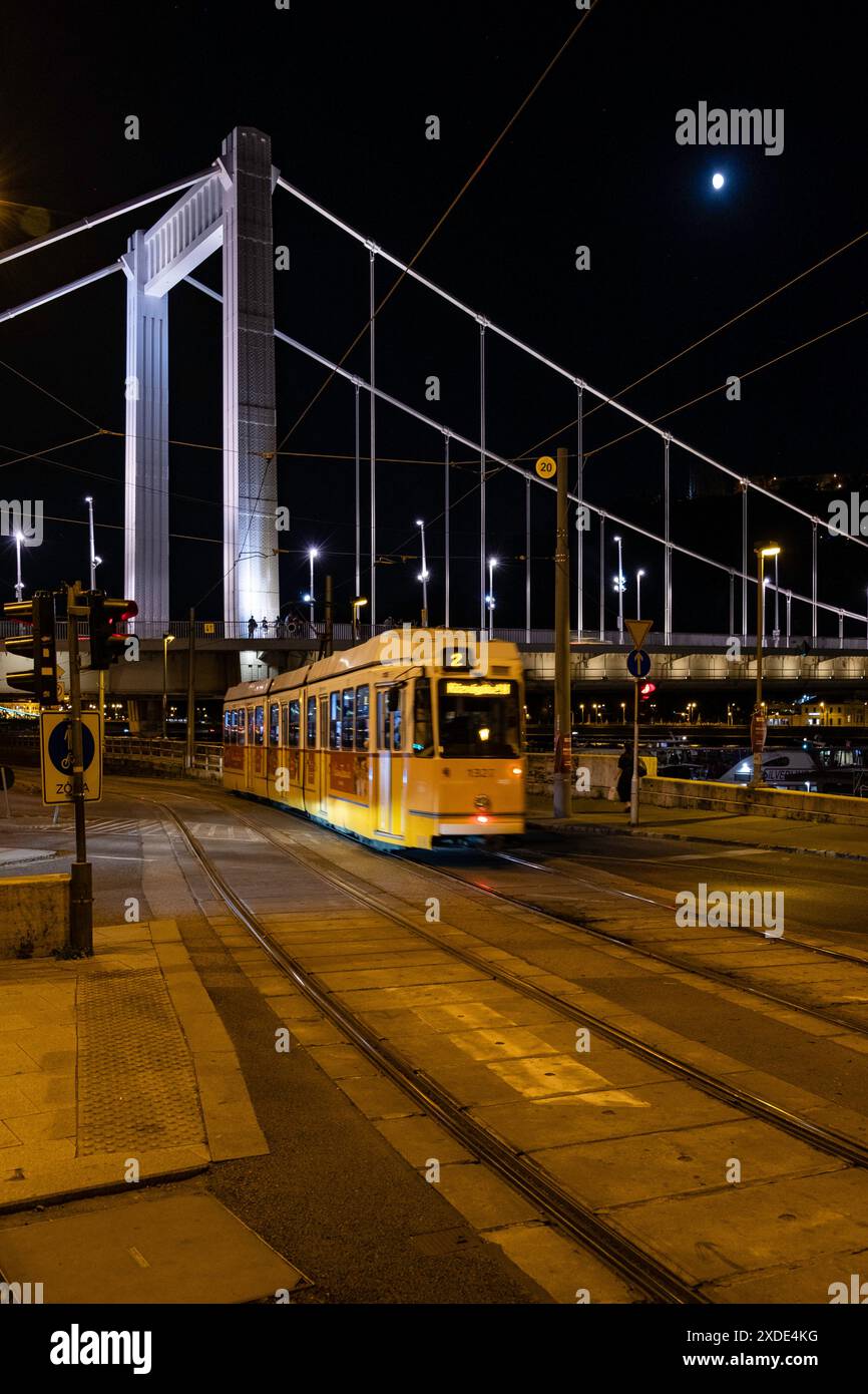 Il tram 2 e' uno dei modi piu' belli ed economici di visitare Budapest, dato che va lungo la riva del Danubio. Foto Stock