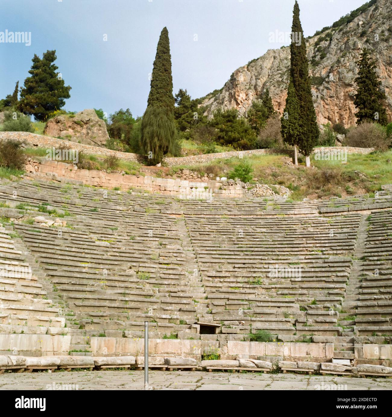 Teatro greco antico, Delfi, Grecia, Europa. Foto Stock