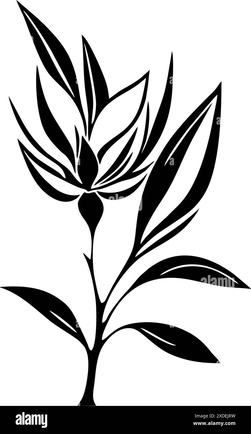 Semplice disegno grafico nero del fiore magnolia, logo, tatuaggio Foto Stock