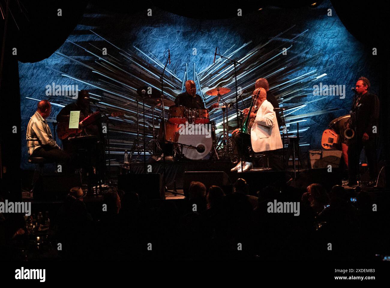 New York, Stati Uniti. 21 giugno 2024. Fred Wesley, noto side man e trombonista di James Brown, portò i New JB alla Sony Hall di Times Square. Crediti: M. Stan Reaves/Alamy Live News Foto Stock