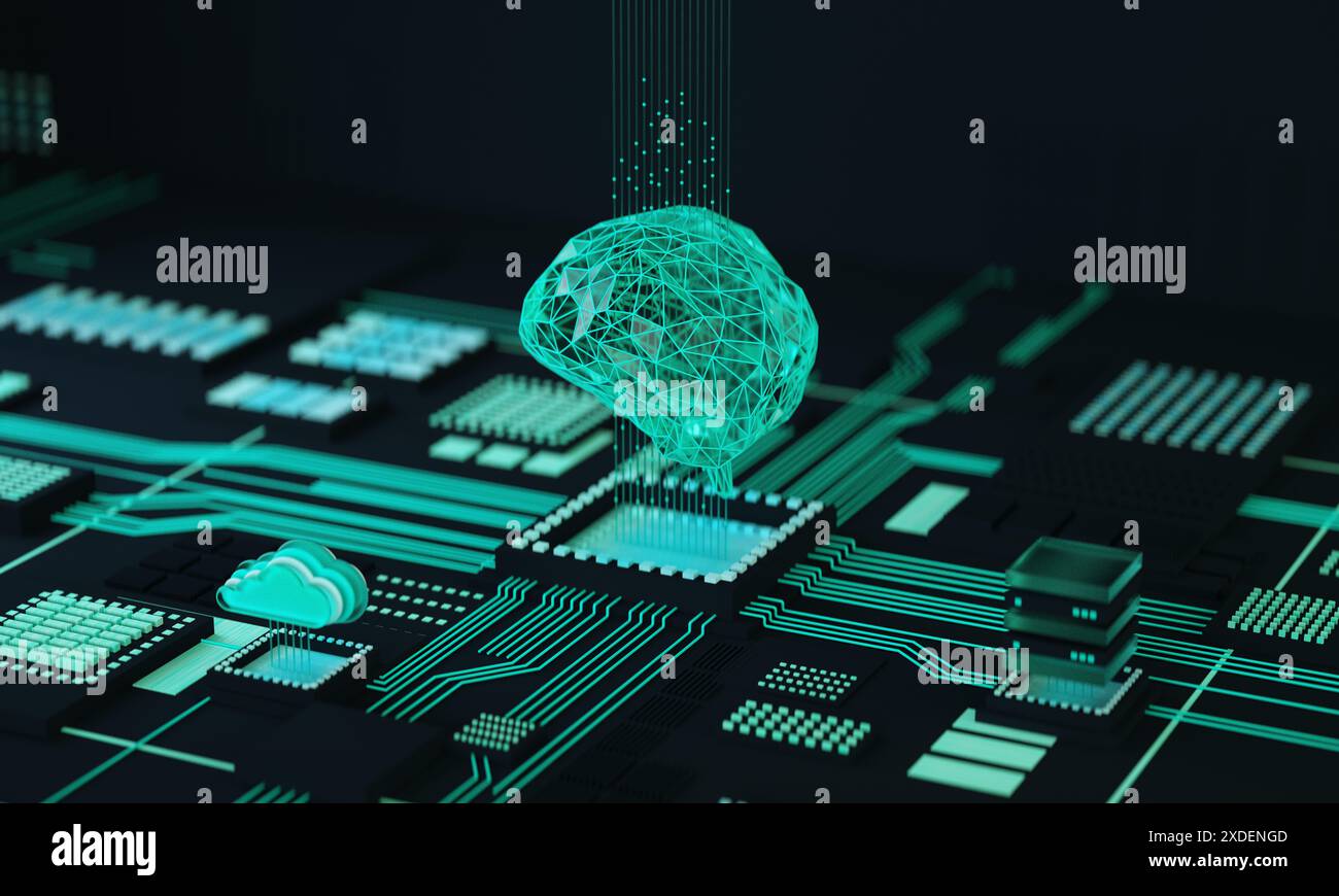 Intelligenza artificiale, data mining, deep learning. Innovazione tecnologica informatica futuristica. INTELLIGENZA ARTIFICIALE, modello linguistico di grandi dimensioni, LLM Foto Stock