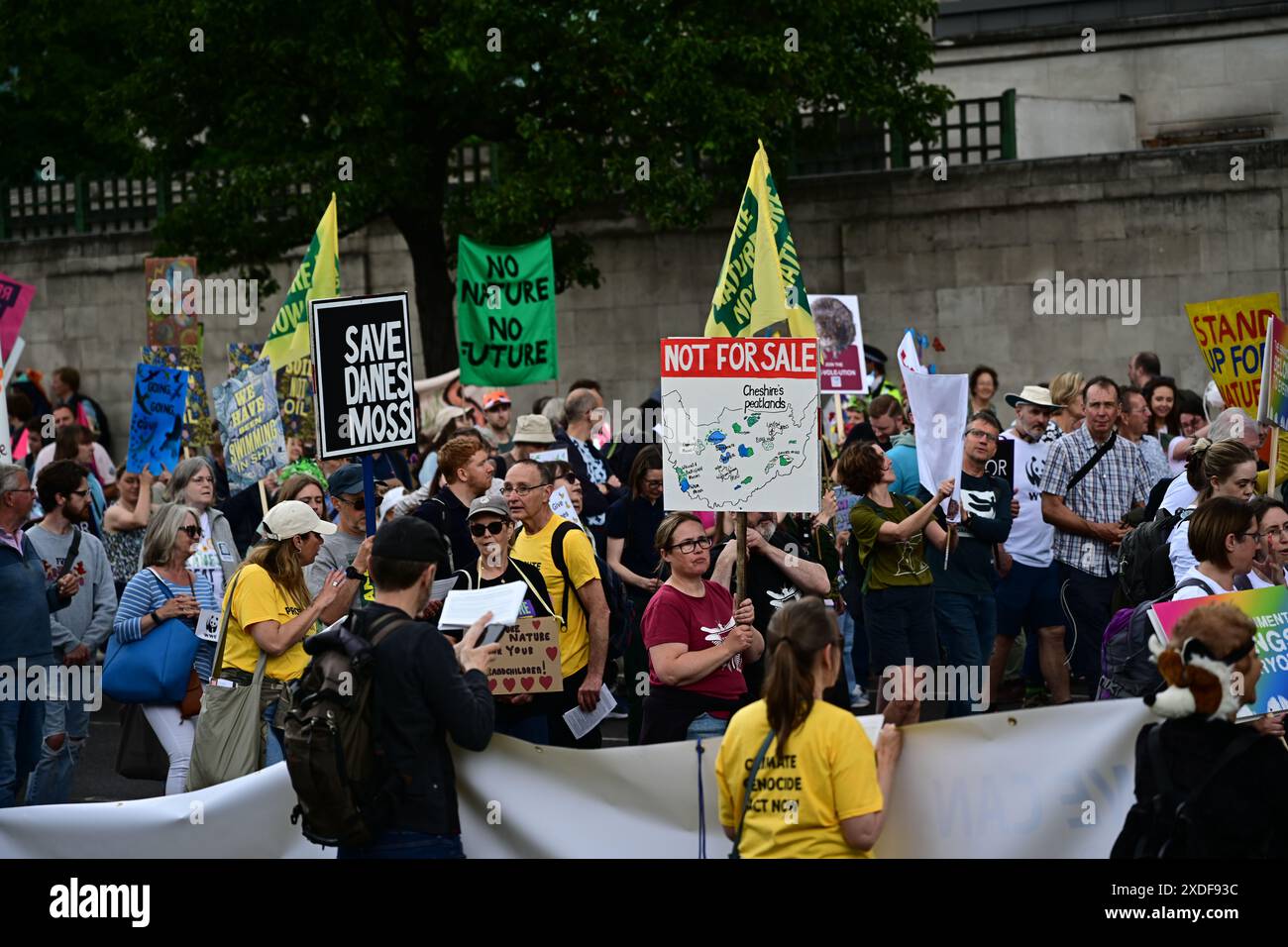 LONDRA, REGNO UNITO. 22 giugno 2024. Restaurare la natura ora: Siamo la marcia degli elettori climatici - il più grande danno alla natura è causato da guerre, invasioni, e dalla distruzione deliberata del pianeta, non dal cambiamento climatico, quindi ripristinare la natura immediatamente. A Londra, Regno Unito credito: Vedi li/Picture Capital/Alamy Live News Foto Stock