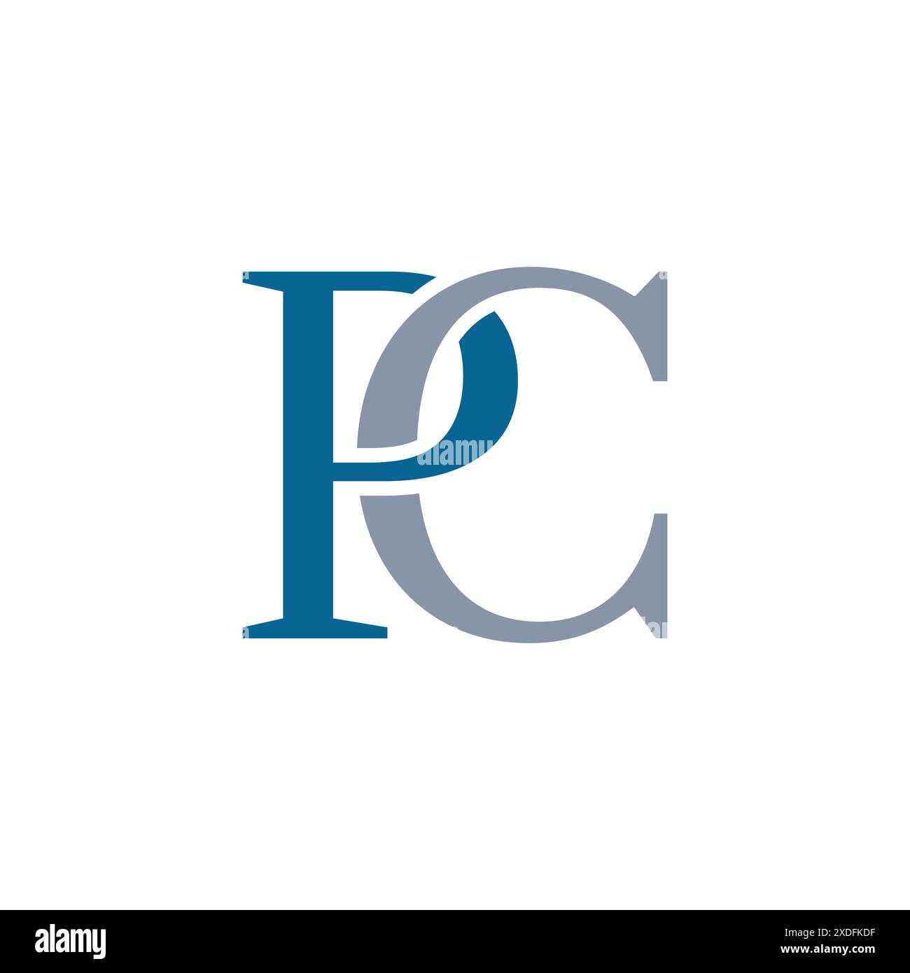 Illustrazione vettoriale del modello di disegno del logo iniziale della lettera del PC. Lettere iniziali creative collegate logo PC stile monogramma. Illustrazione Vettoriale