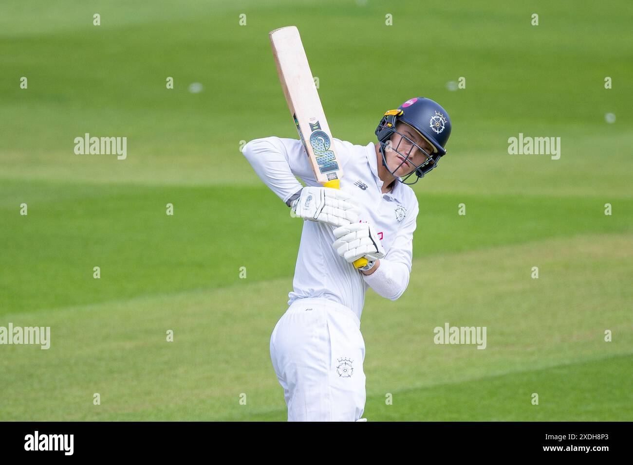 Toby Albert Hampshire durante il primo giorno della partita del County Championship Division One tra Warwickshire CCC e Hampshire CCC all'Edgbaston Cricket Ground, Birmingham, Inghilterra, il 23 giugno 2024. Foto di Stuart Leggett. Solo per uso editoriale, licenza richiesta per uso commerciale. Non utilizzare in scommesse, giochi o pubblicazioni di singoli club/campionato/giocatori. Foto Stock