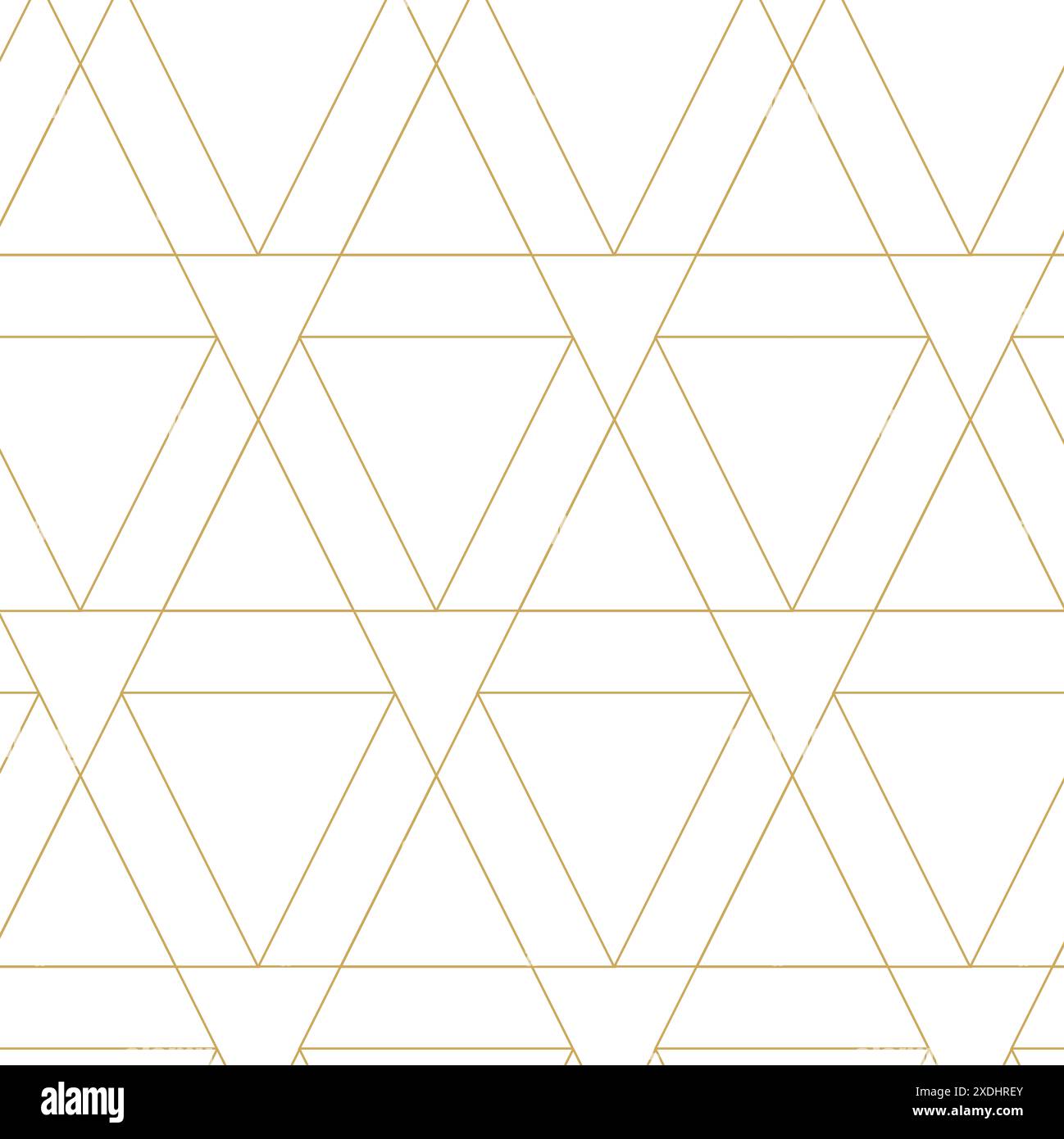 Motivo geometrico astratto con triangolo, linee e strisce su sfondo bianco. Uno sfondo vettoriale senza interruzioni. Design moderno. Bianco e oro Foto Stock