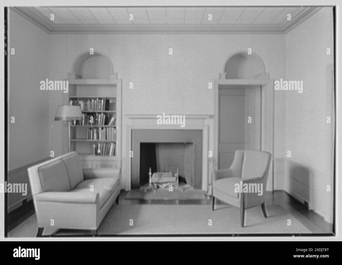 Emily Abbey Hall, Mount Holyoke College, South Hadley, Massachusetts. Libreria. Collezione Gottscho-Schleisner Foto Stock