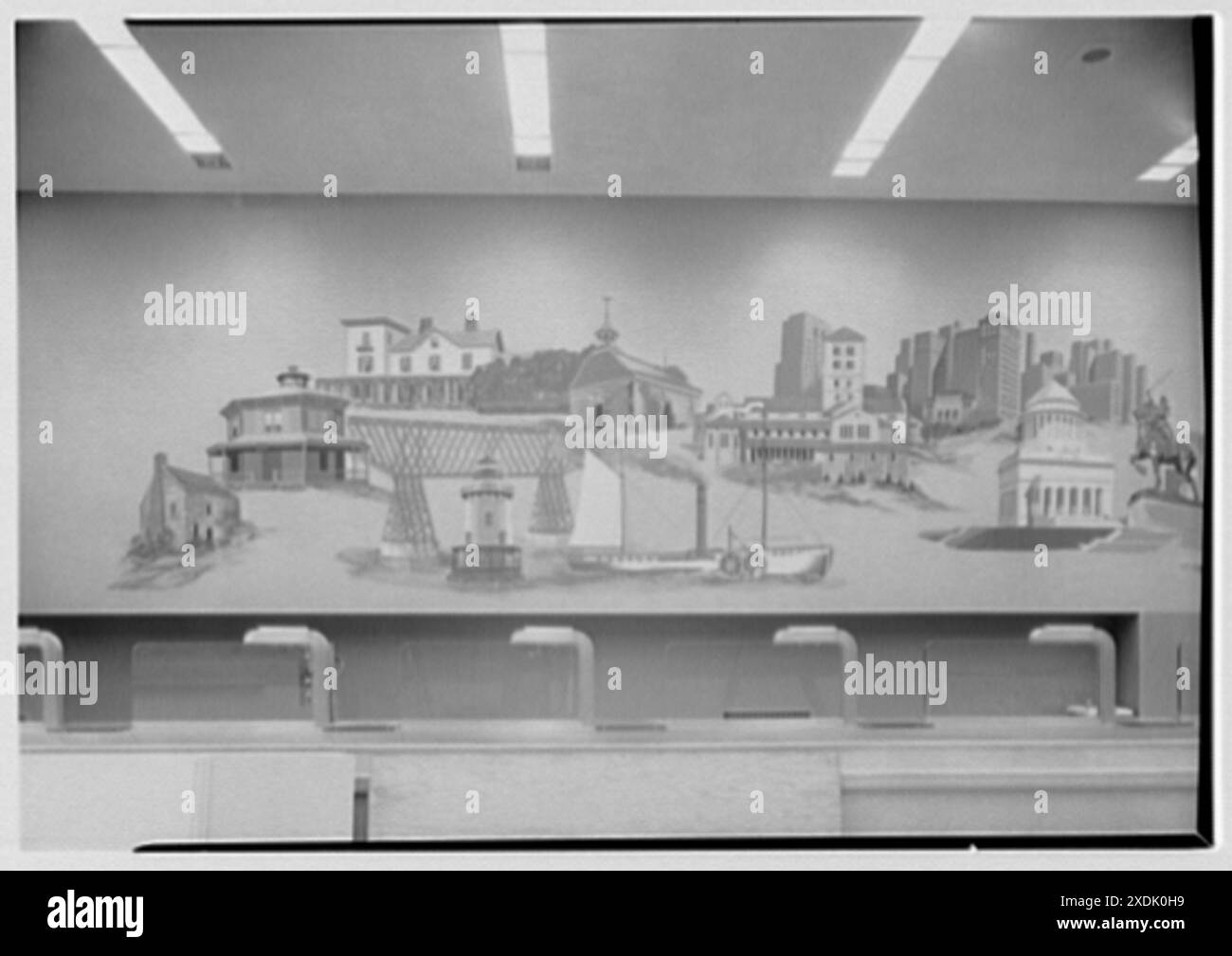 North River Savings Bank, 219 W. 33rd St., New York City. Murale, parete est, metà sinistra. Collezione Gottscho-Schleisner Foto Stock