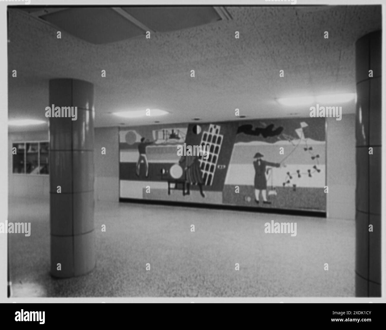 Brooklyn Community College, Jay St., Brooklyn. Murale dell'elettricità nel corridoio. Collezione Gottscho-Schleisner Foto Stock