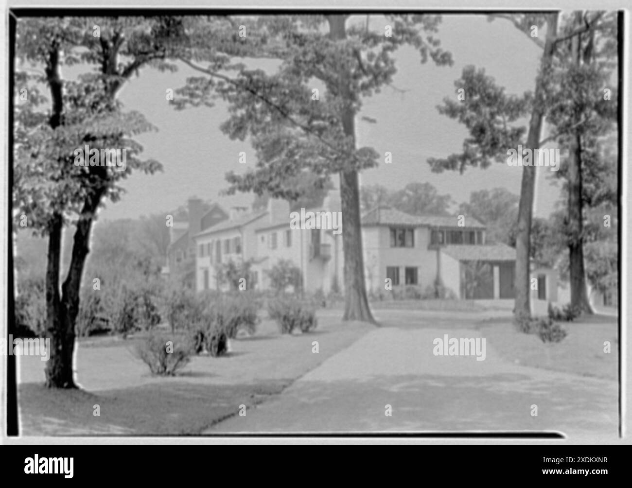 Nicholas E. Bates, residenza al 5021 di Iselin Ave., Fieldston, New York. Casa da nord attraverso gli alberi. Collezione Gottscho-Schleisner Foto Stock
