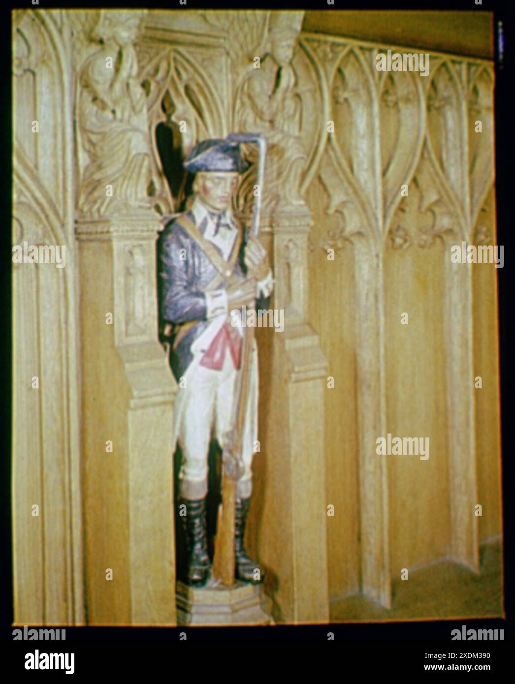 Chiesa a Valley Forge, Pennsylvania. Dettagli di intaglio. Collezione Gottscho-Schleisner Foto Stock