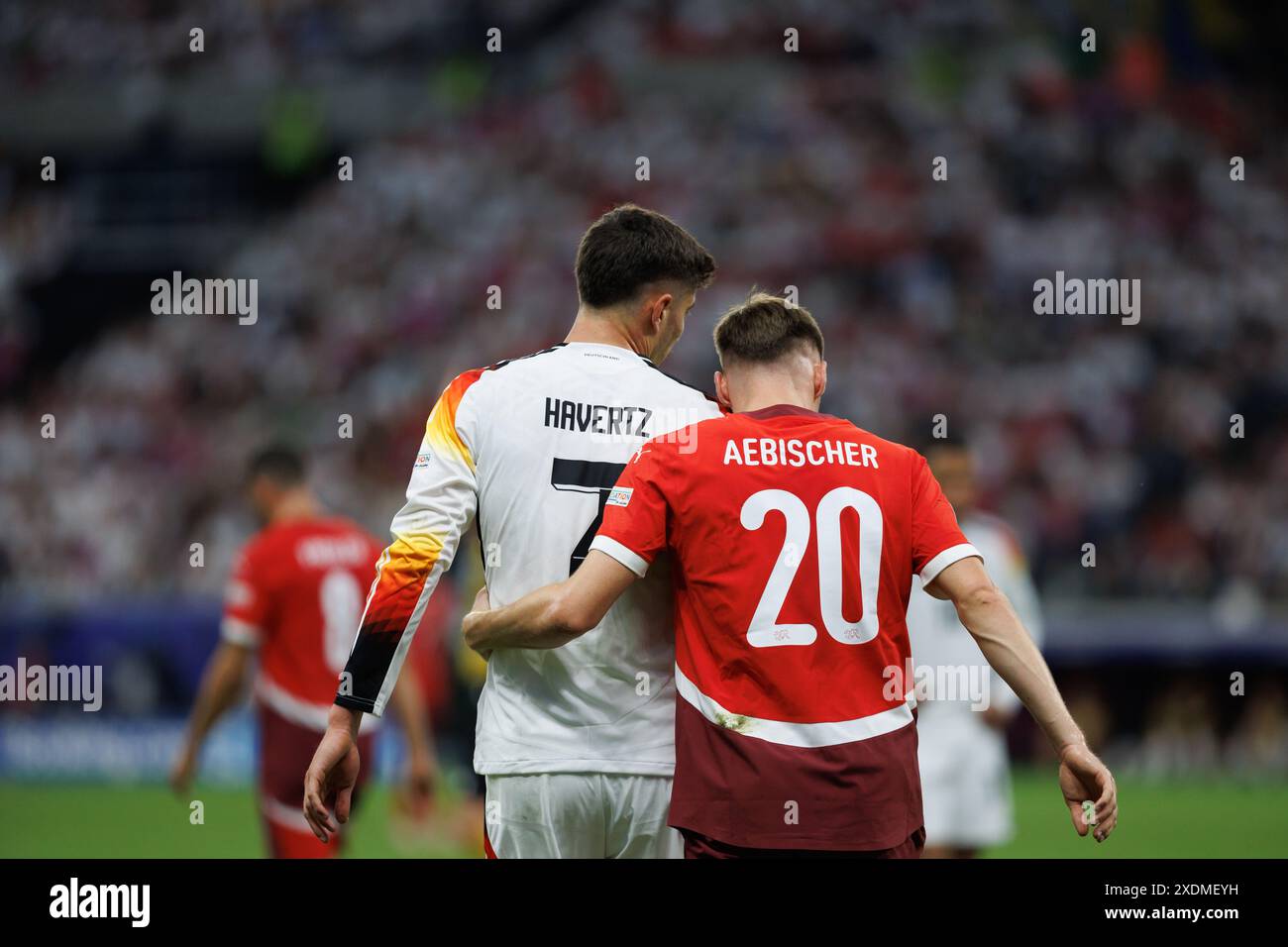 Kai Havertz, Michel Aebischer visto durante la partita di UEFA Euro 2024 tra le squadre nazionali di Svizzera e Germania al Deutsche Bank Park di Francoforte, Ger Foto Stock