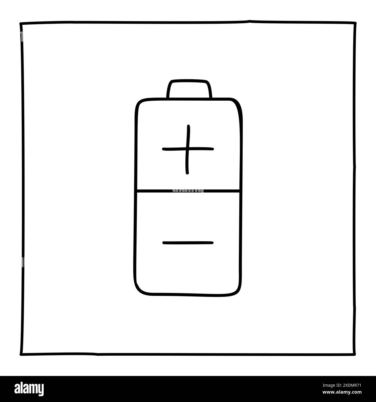 Icona della batteria ecocompatibile Doodle. Elemento di design grafico in stile line art. Illustrazione Vettoriale