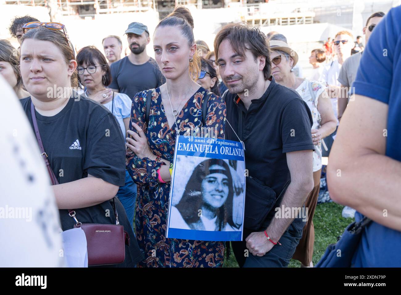 Roma, Italia. 22 giugno 2024. Sit-in in Piazza Cavour a Roma organizzato da Pietro Orlandi per chiedere verità e giustizia a sua sorella Emanuela Orlandi (Credit Image: © Matteo Nardone/Pacific Press via ZUMA Press Wire) SOLO USO EDITORIALE! Non per USO commerciale! Foto Stock