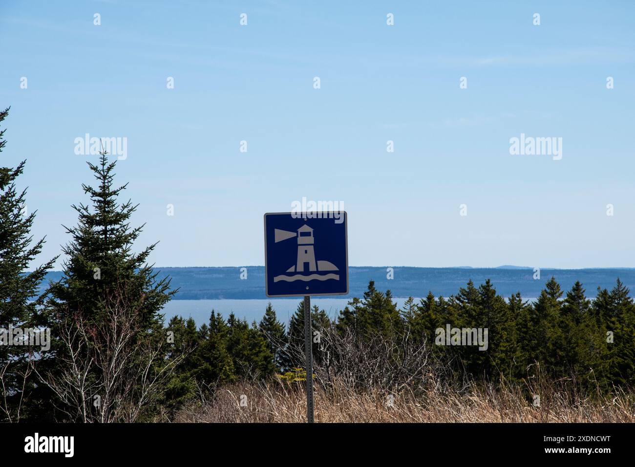 Segnale per il faro sulla NB 915 a Waterside, New Brunswick, Canada Foto Stock