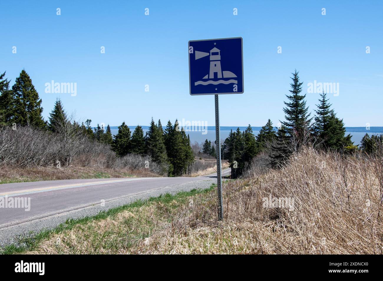 Segnale per il faro sulla NB 915 a Waterside, New Brunswick, Canada Foto Stock