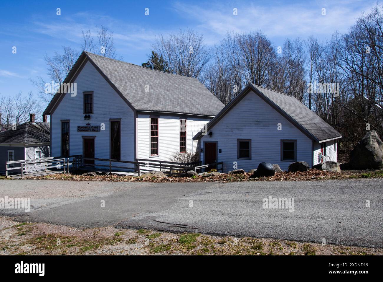 Community Hall presso l'Albert County Museum di Hopewell Cape, New Brunswick, Canada Foto Stock