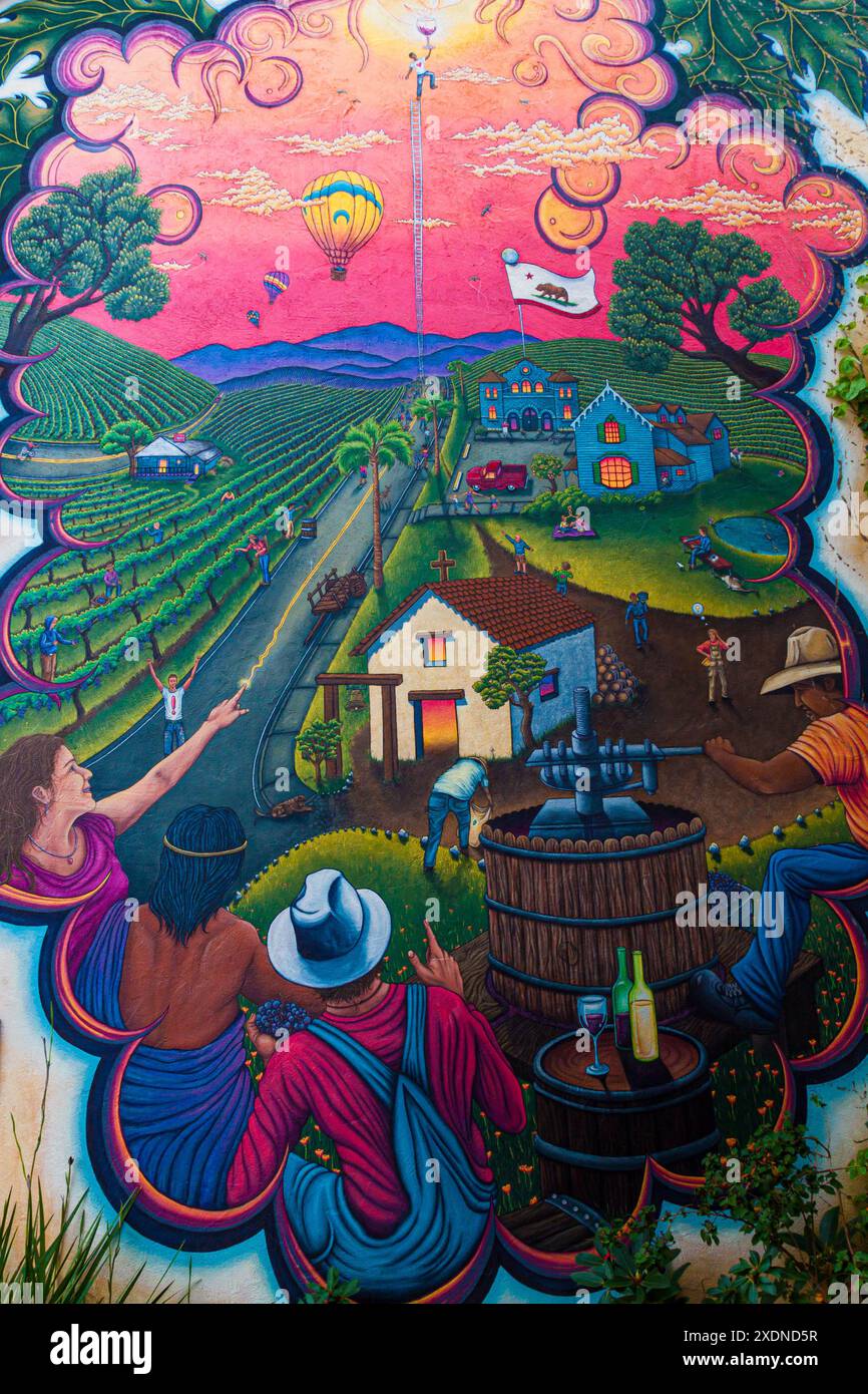 Murale raffigurante la vita nella Sonoma Valley nel centro di Sonoma, California, USA Foto Stock