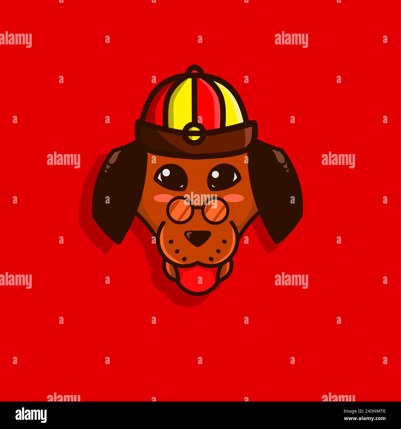 Felice anno nuovo cinese. Cane da cartoni animati con costume tradizionale cinese. Illustrazione del vettore cane. Illustrazione Vettoriale