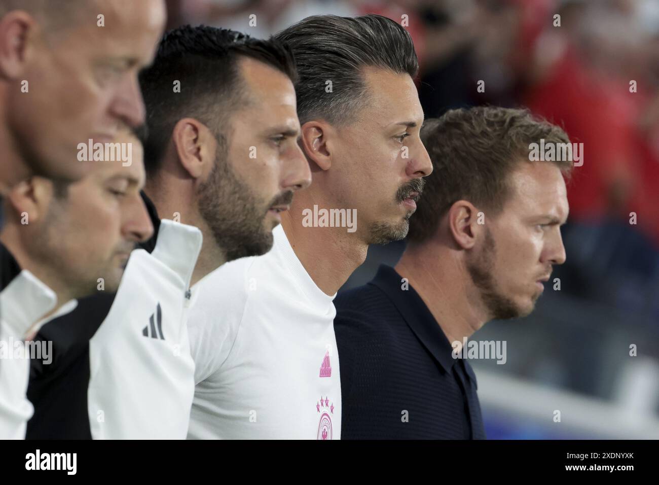 Assistente allenatore della Germania Sandro Wagner, allenatore della Germania Julian Nagelsmann durante la partita di calcio UEFA Euro 2024, gruppo A, tra Svizzera e Germania il 23 giugno 2024 al Deutsche Bank Park di Francoforte Foto Stock