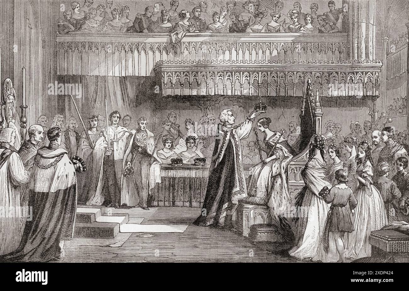 L'incoronazione della regina Vittoria, 1837. Regina Vittoria, 1819 – 1901. Regina del Regno Unito di Gran Bretagna e Irlanda, 1837 - 1901. Dalla storia illustrata dell'Inghilterra di Cassell. Foto Stock