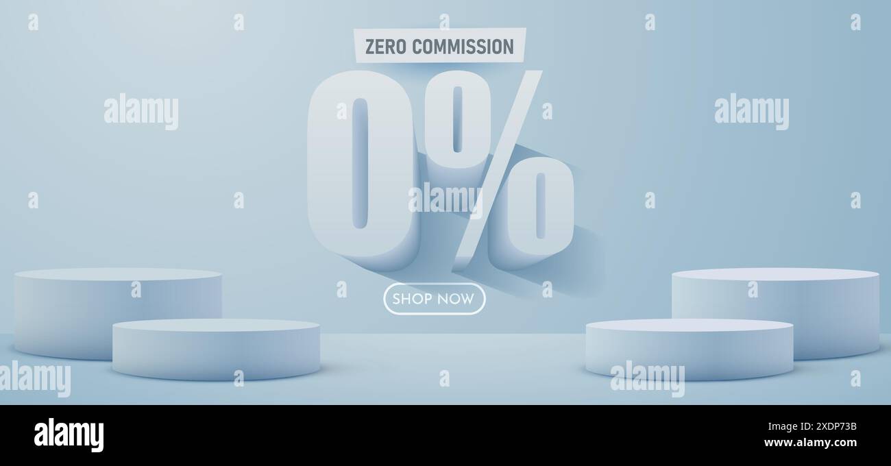 Nessuna commissione. Sconto sulla composizione creativa. Presentazione del prodotto, mock-up, podio. Banner e poster di vendita. Illustrazione vettoriale. Illustrazione Vettoriale