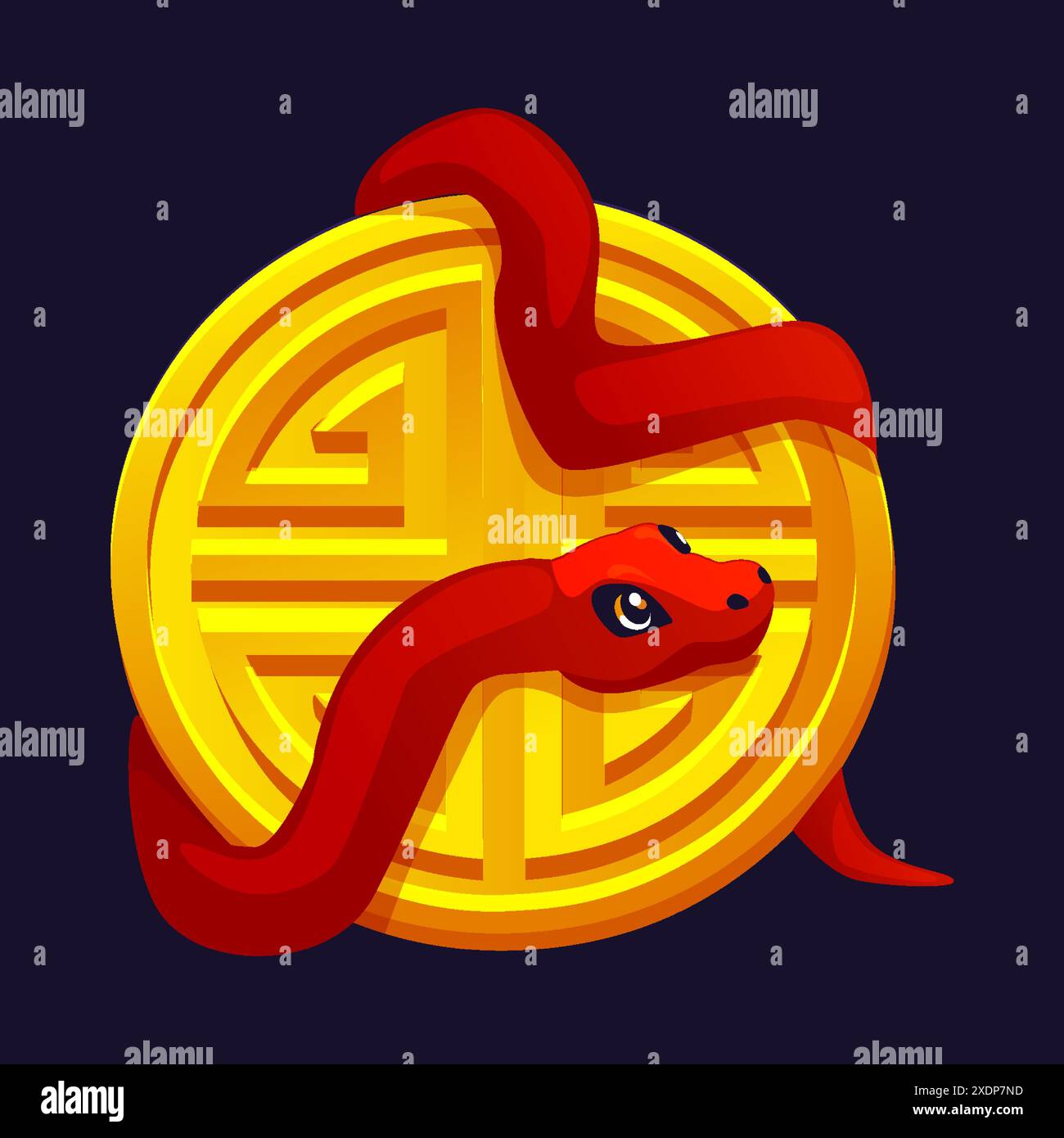 2025 anno del serpente, moneta d'oro con serpente rosso Illustrazione Vettoriale