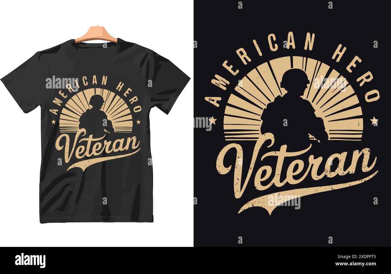 Vettore di design della t shirt American Hero Veteran. Illustrazione Vettoriale