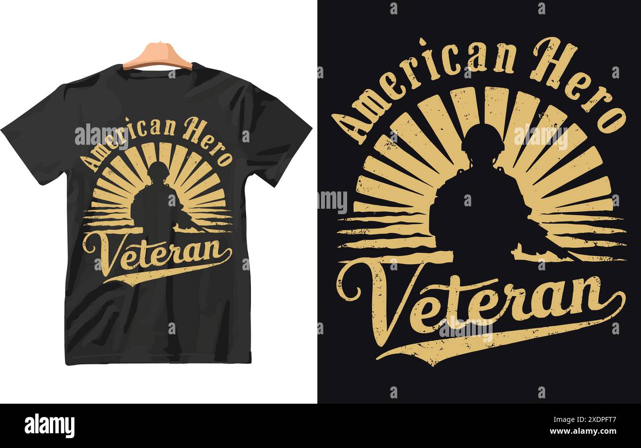 Vettore di design della t shirt American Hero Veteran. Illustrazione Vettoriale