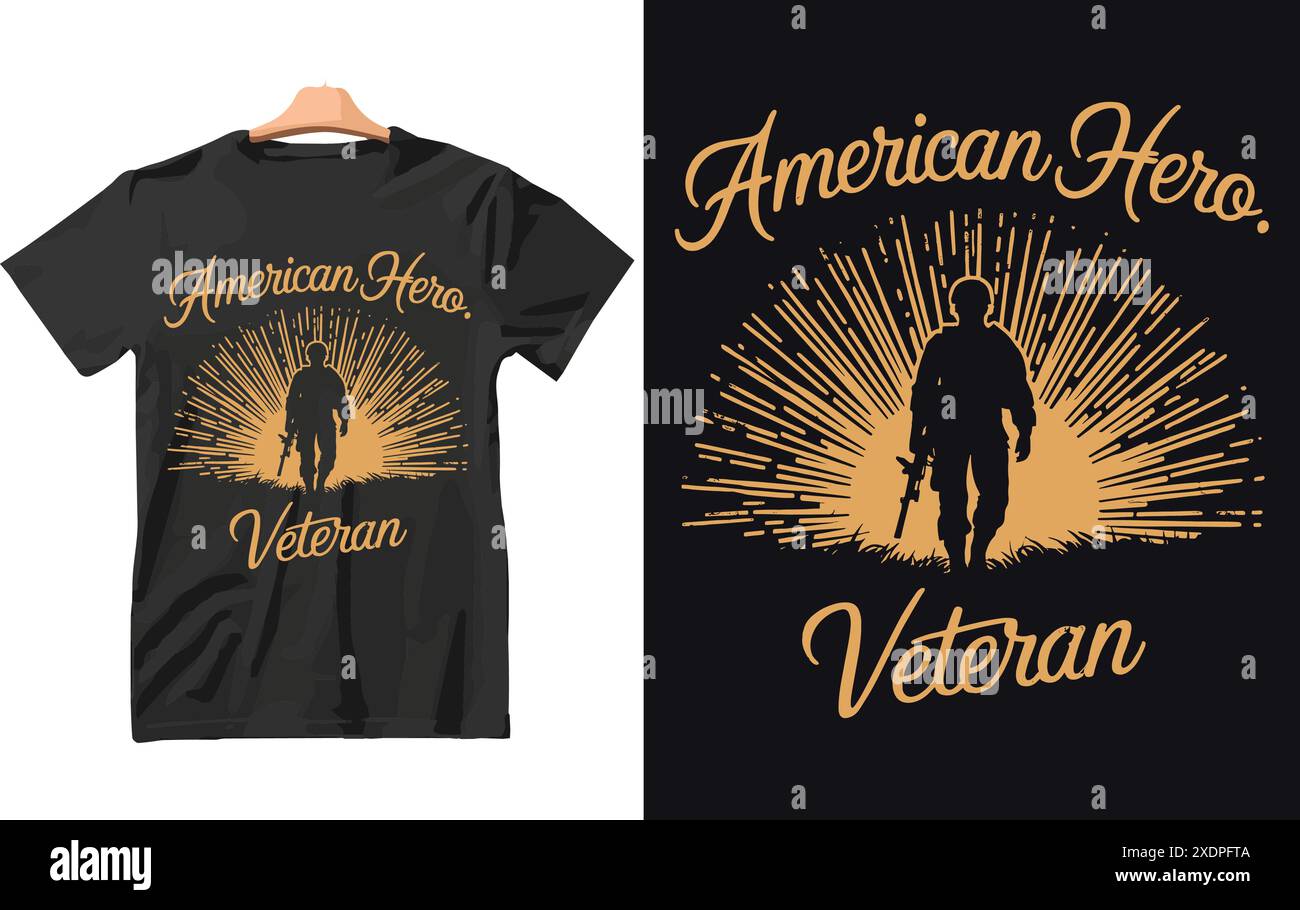 Vettore di design della t shirt American Hero Veteran. Illustrazione Vettoriale