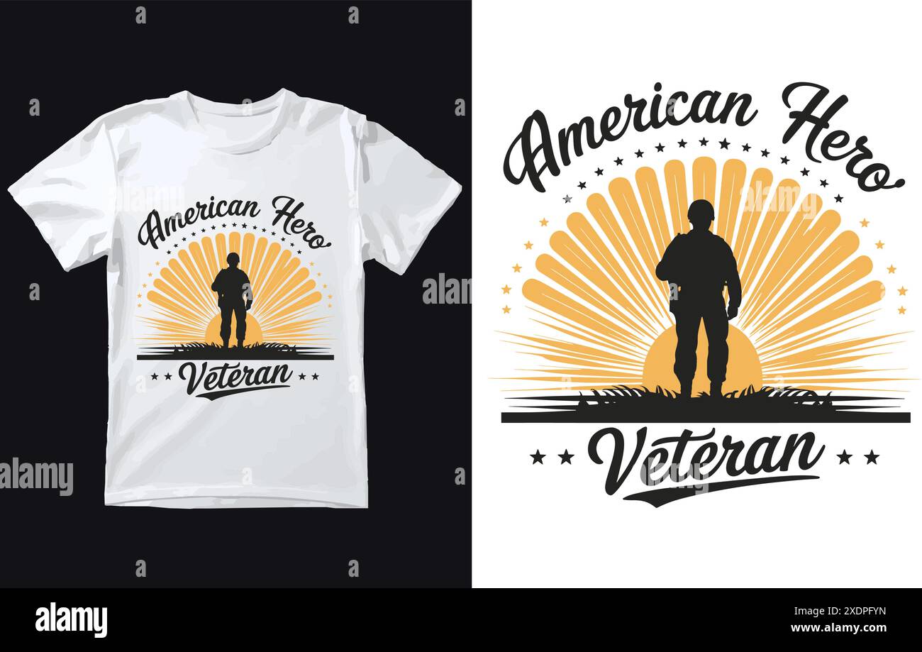 Vettore di design della t shirt American Hero Veteran. Illustrazione Vettoriale