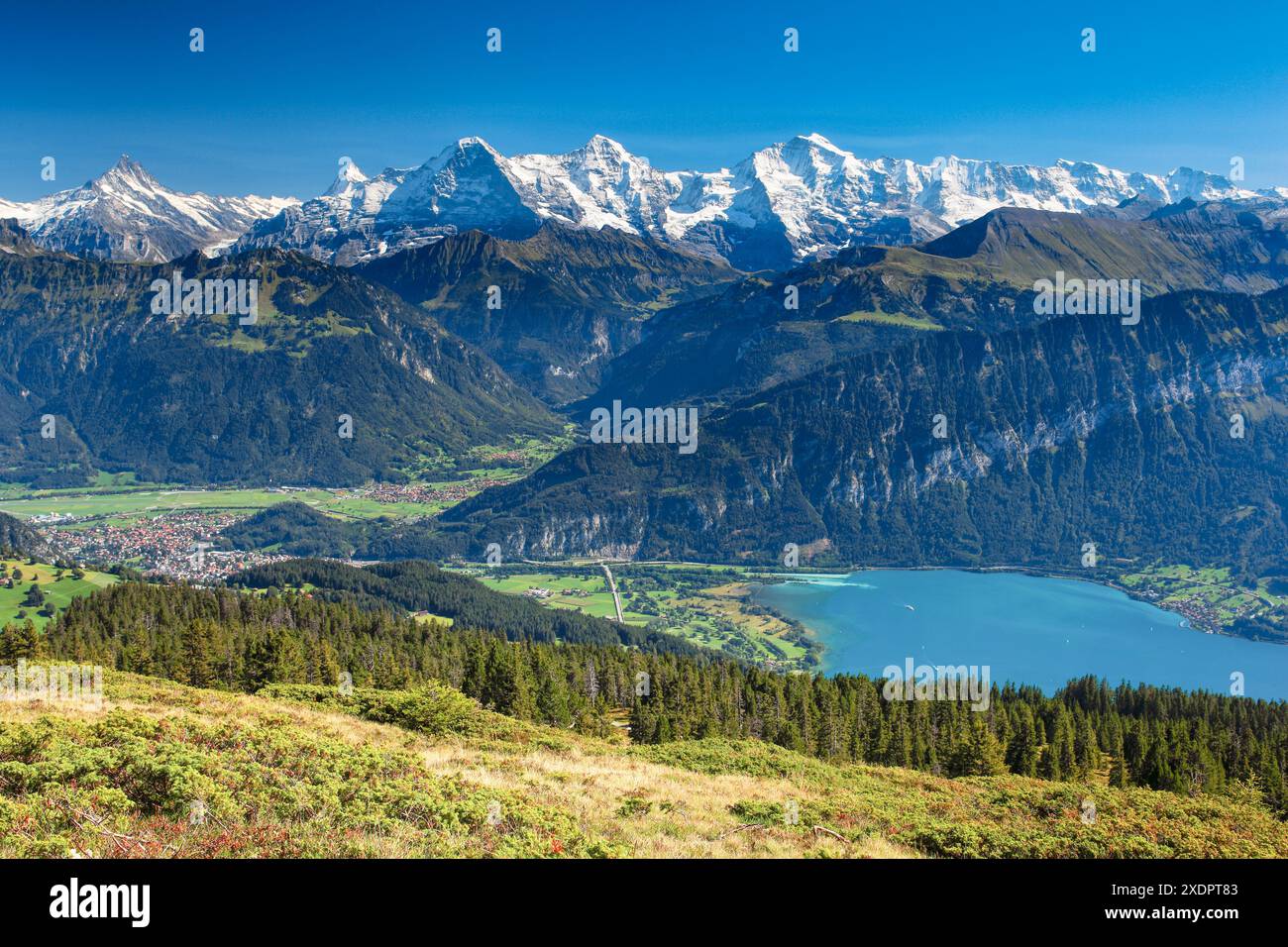 Geografia / viaggi, Svizzera, Alpi svizzere, vista da Niederhorn, Eiger, MOENCH, NON-USO ESCLUSIVO PER-USO-CARTOLINA-BIGLIETTI-CARTOLINA-BIGLIETTI-CARTOLINA-PIEGHEVOLI Foto Stock