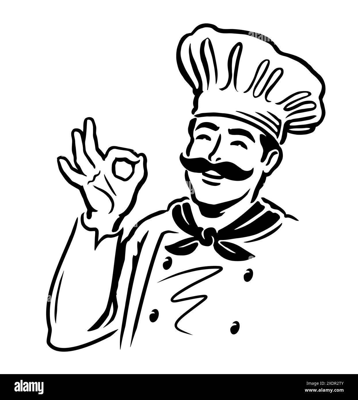 Emblema dello chef Hand Gesture ok. Logo del cuoco maschile, decorazione di etichette per il design del menu del ristorante o del caffè. Illustrazione vettoriale Illustrazione Vettoriale