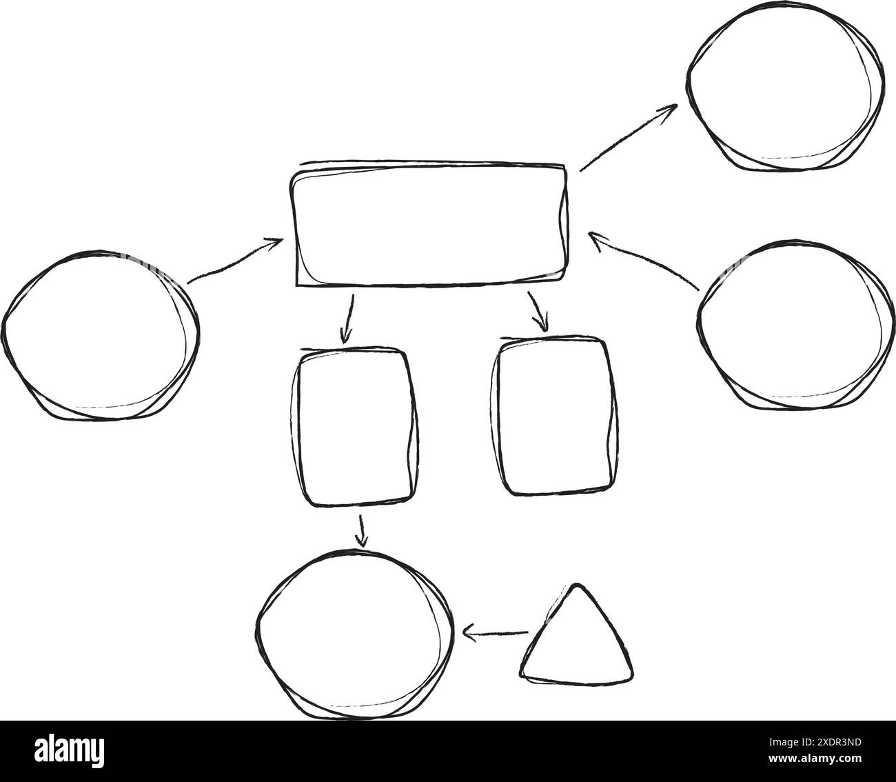 Diagramma del diagramma di flusso del processo disegnato a mano. Elementi per infografiche. Frecce, cerchi e design di scrittura astratta. Illustrazione vettoriale Illustrazione Vettoriale