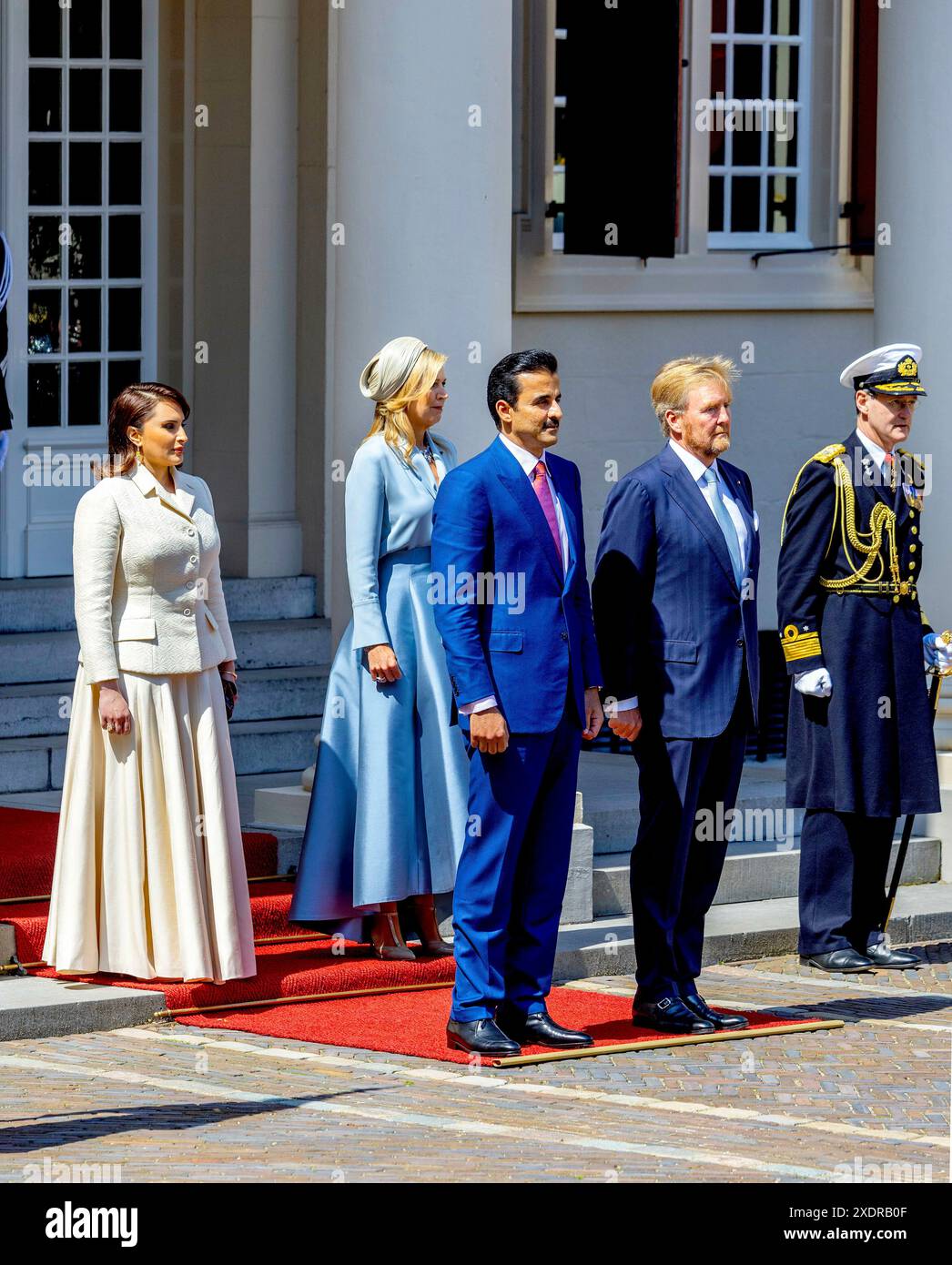 L'Aia, 15-06-2024 Re Willem Alexander, Regina Maxima e HH Sjeik Tamim bin Hamad al Thani, Emiro del Qatar e HH Sjeika Jawaher bint Hamad al Thani POINT THE VUE OUT Credit: dpa picture Alliance/Alamy Live News Foto Stock