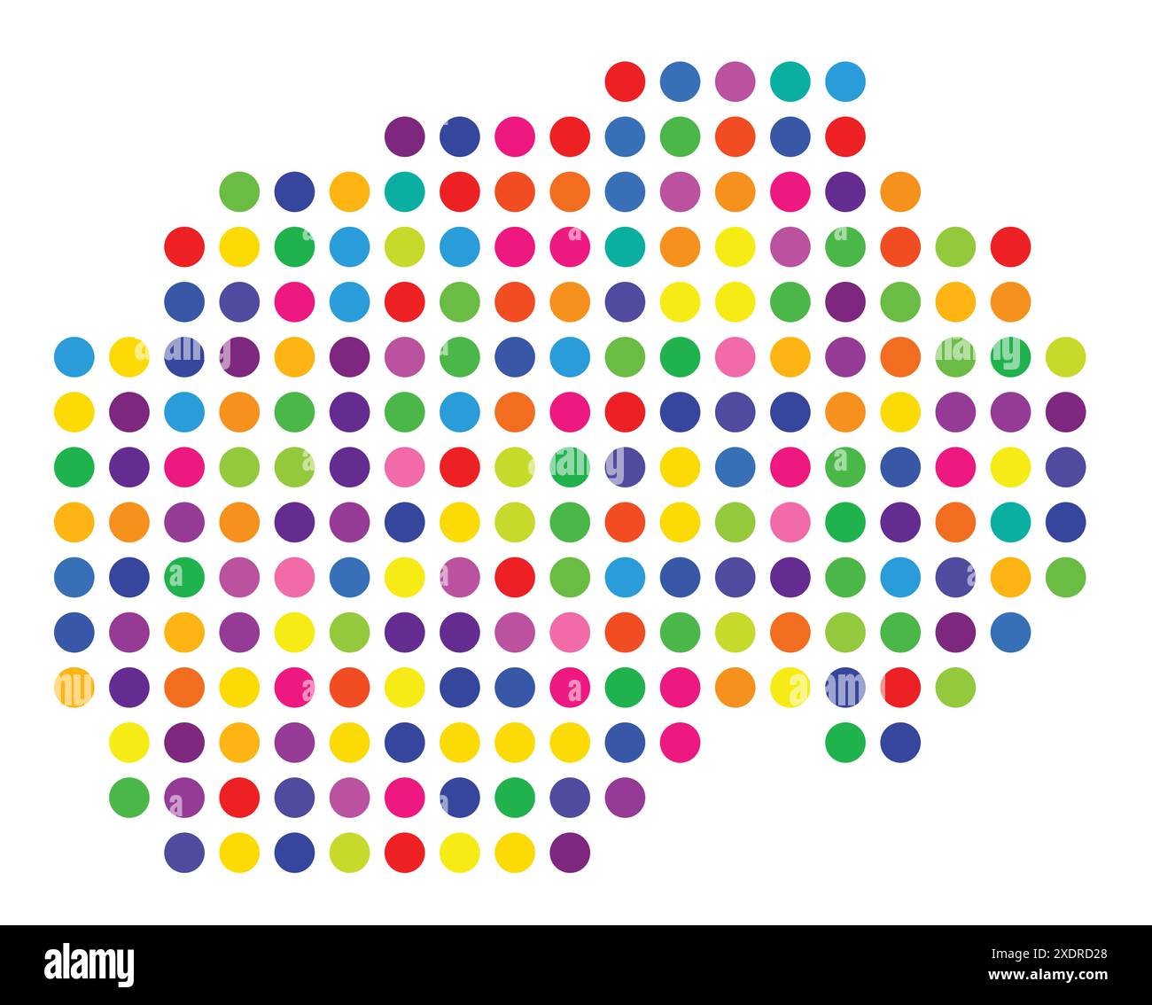 Mappa astratta della Macedonia del Nord che mostra l'area del paese con un modello di cerchi colorati Illustrazione Vettoriale