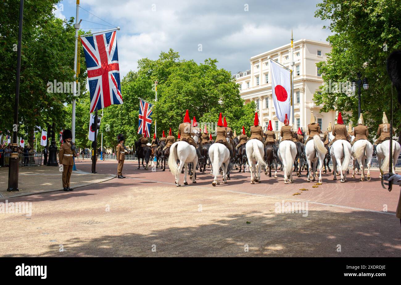 Londra, Regno Unito. 24 giugno 2024. Prove per la visita della tenuta dell'Imperatore del Giappone domani credito: Richard Lincoln/Alamy Live News Foto Stock