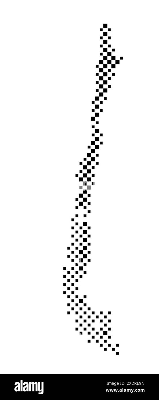 Mappa astratta del Cile che mostra il paese con un motivo di quadrati bianchi e neri come una scacchiera Illustrazione Vettoriale