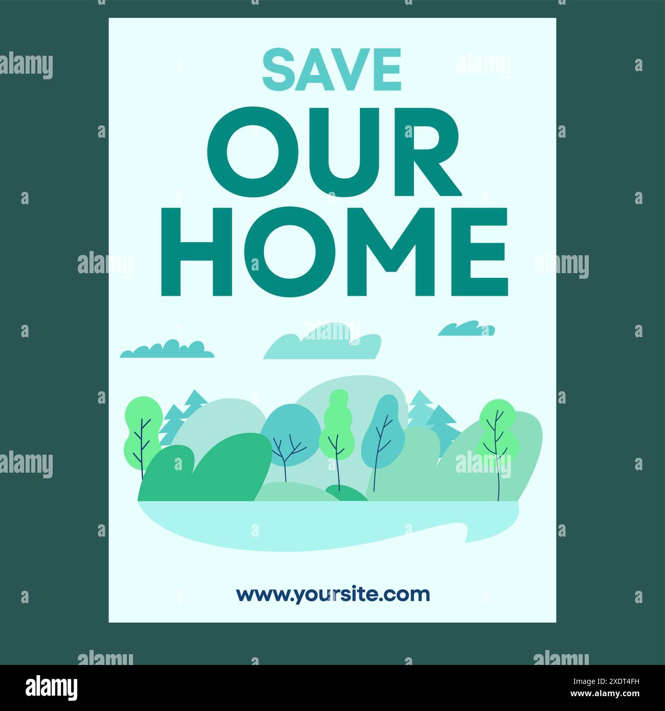 Poster colorato con piccoli edifici carini con testo Save Our Home Illustrazione Vettoriale