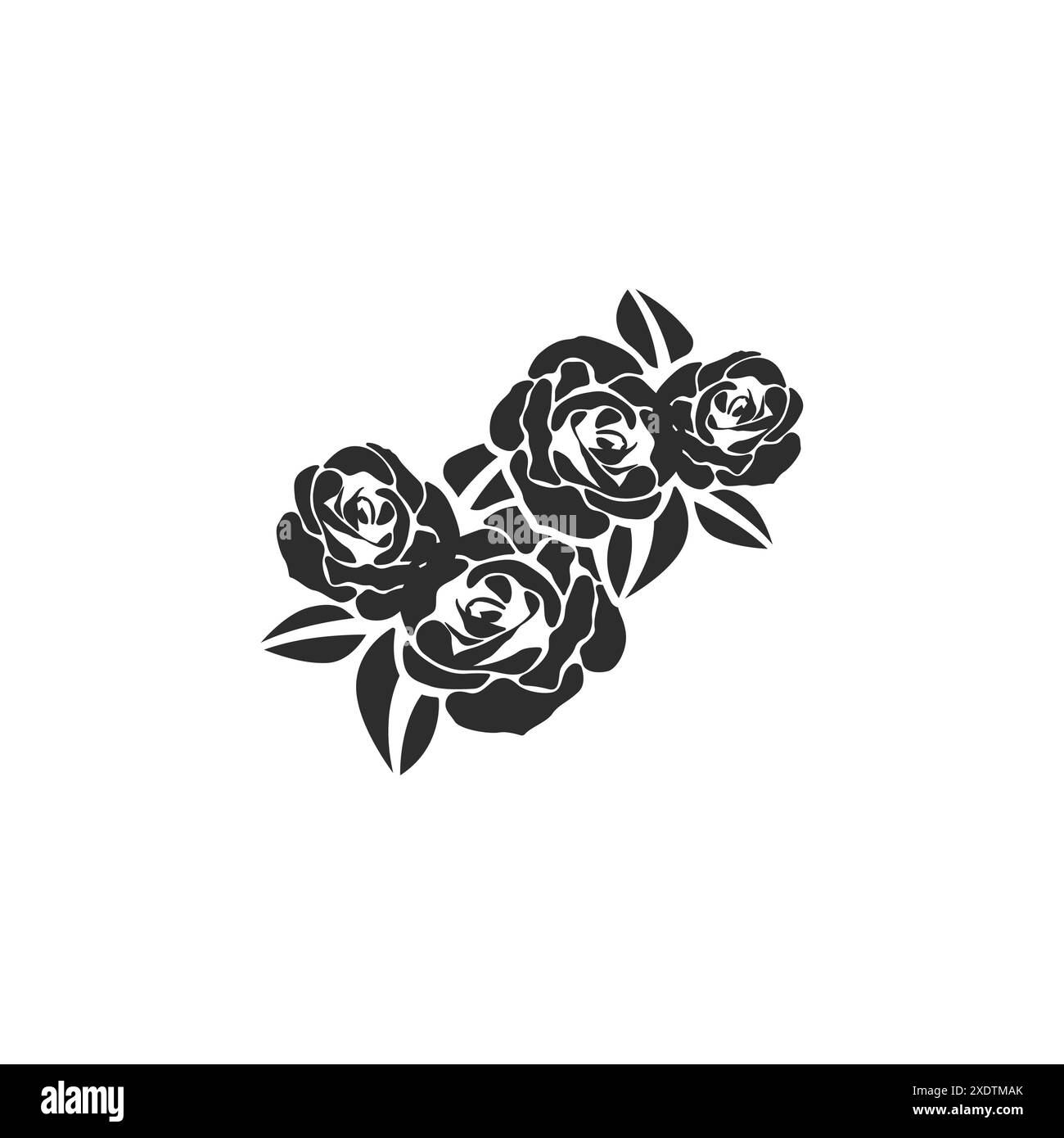 Icona vettoriale rosa nera. Modello per tatuaggio fiore nero. Rosa con spine vettoriali. Fiore di rosa decorativo. Silhouette rosa. Illustrazione vettoriale. Illustrazione Vettoriale