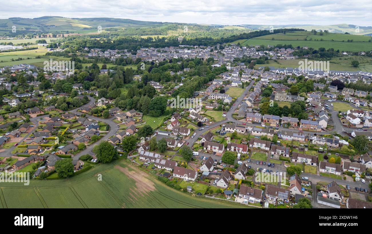 Veduta aerea di Duns, città della contea di Berwickshire, Scottish Borders. Foto Stock