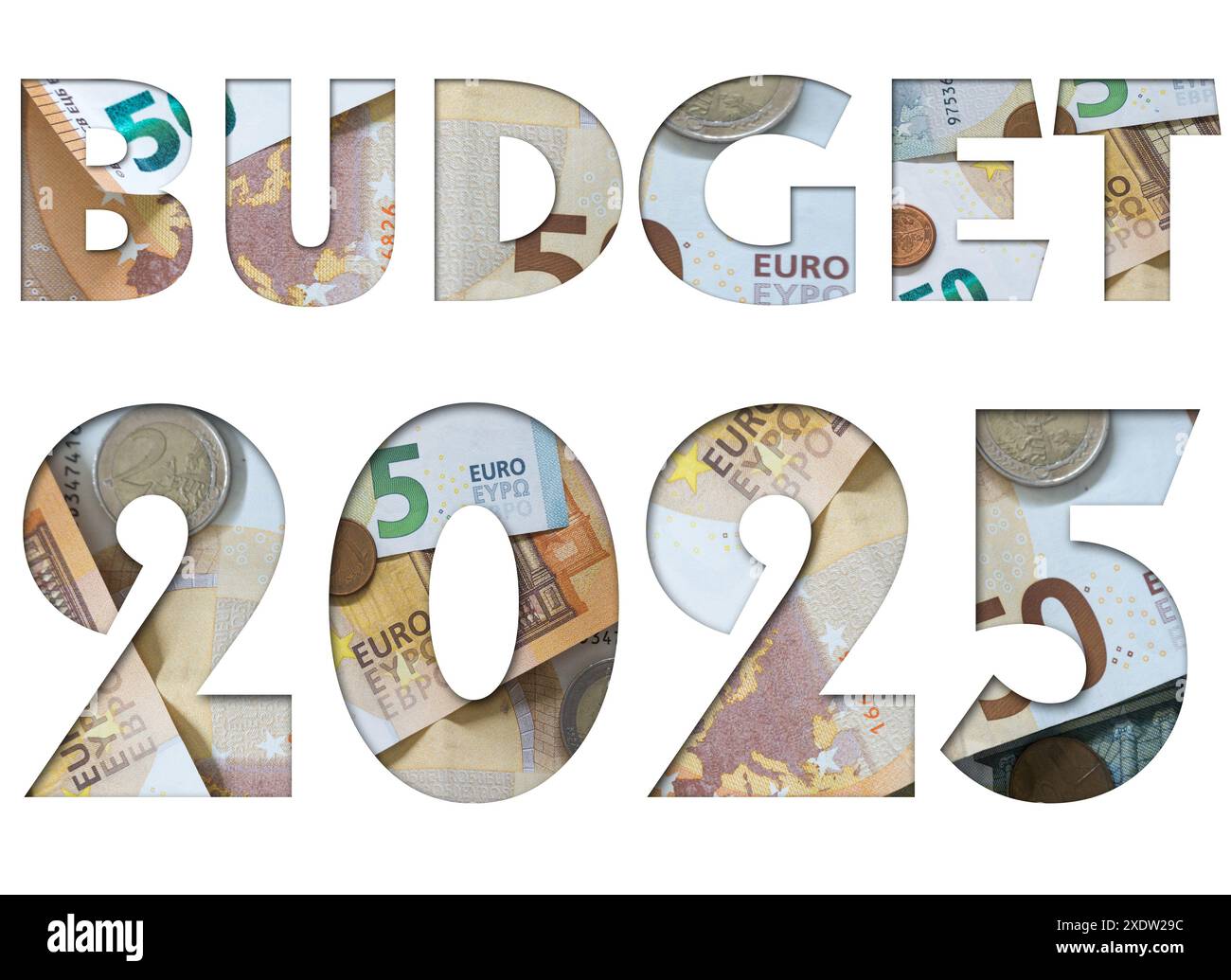 Bilancio 2025 con la consistenza di euro, denaro europeo, affari o concetto finanziario Foto Stock